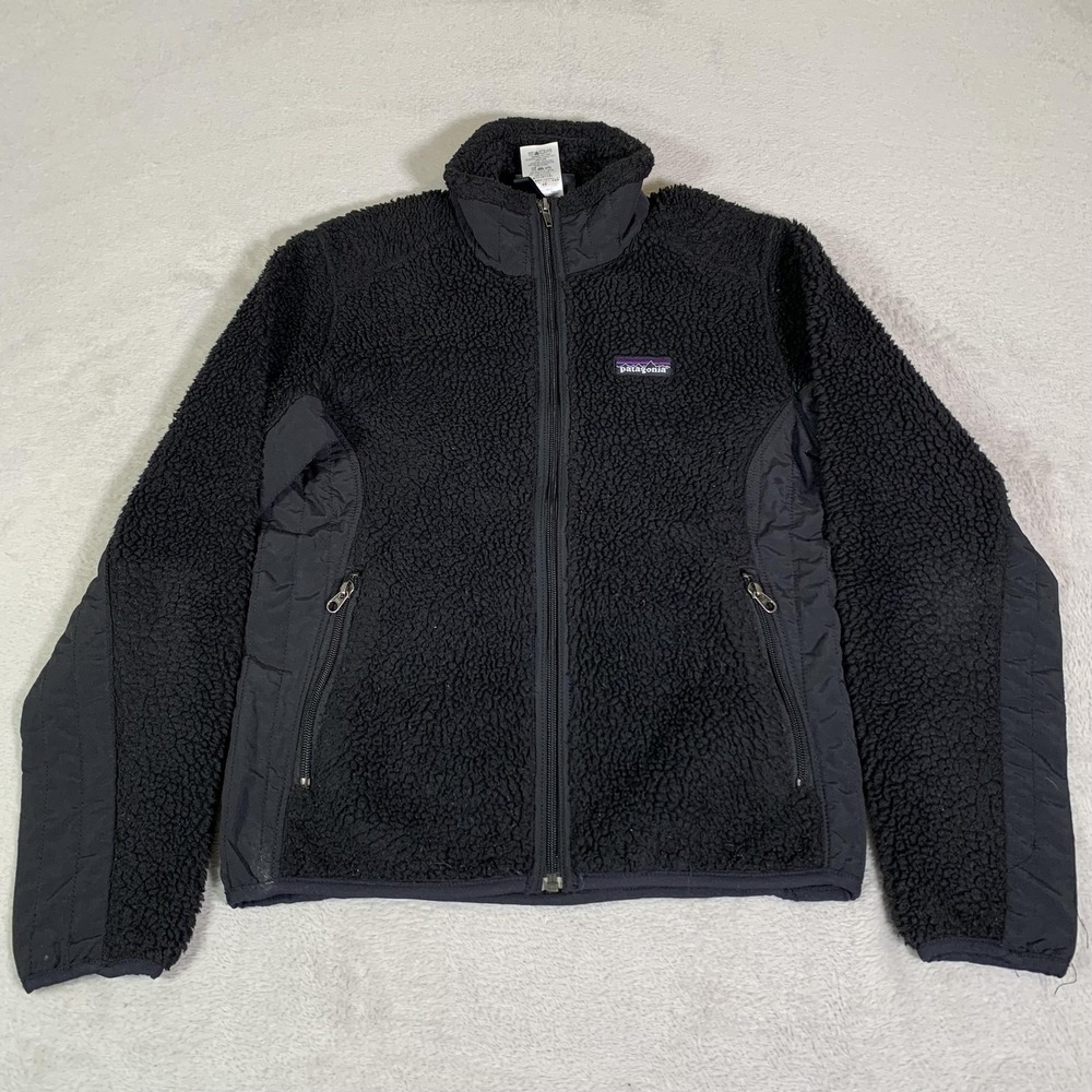 Patagonia Jacket Womens Small Black High Pile Fleece Full Zip Lined Sherpa Warm